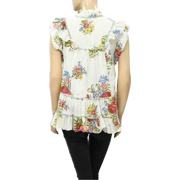 Love The Label Anthropologie Helena Ruffle Floral Blouse, Women’s size Large - Picture 15 of 15